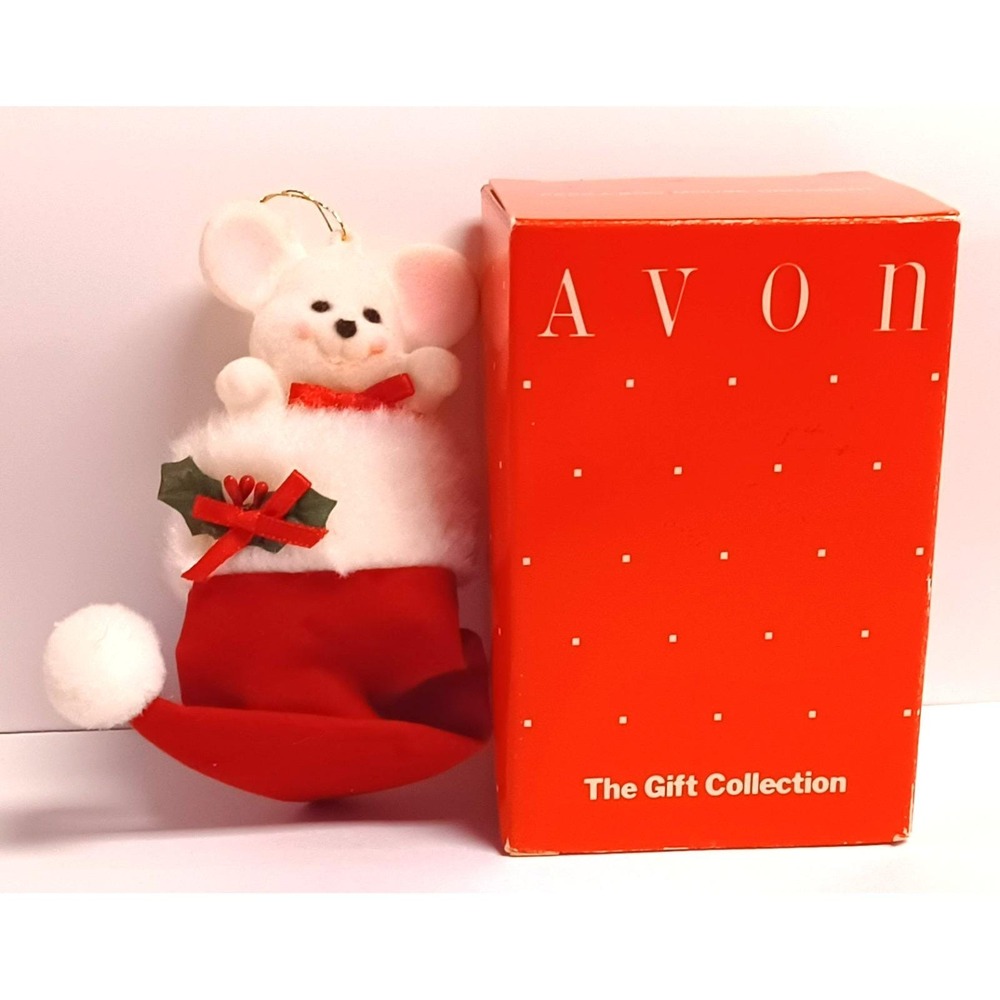 Vintage Avon Peek-A-Boo Mouse Ornament Santa Hat The Gift‎ Collection w/ Box